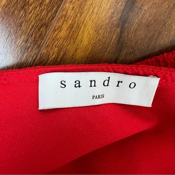 Sandro Paris Red Sleeveless V Neck Fit & Flare Dress Size 1 US S - Picture 5 of 7